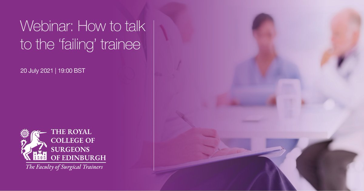 Join the Faculty of Surgical Trainers in their next webinar, ‘How to talk to the ‘failing’ trainee’. This webinar will provide an understanding of how to access tools at your disposal to address situations where a trainee is not progressing. Sign up today: ow.ly/dXLs50Fv4R6