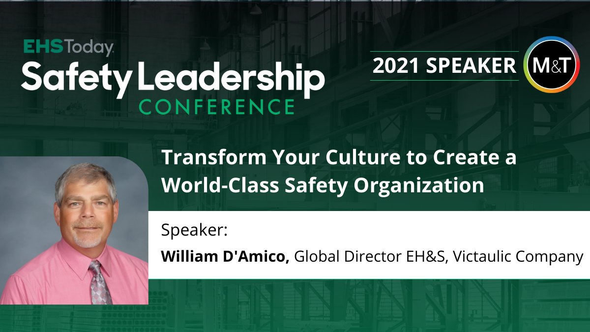 mfgtechshow's tweet photo. Safety Leadership Conference taps speaker William D’Amico of @Victaulic for the #safety &amp; #riskmanagement session ‘Transform Your Culture to Create a World-Class Safety Organization’ live in Cleveland Nov. 9-11, 2021 #safetyleadership #mfgtechshow https://t.co/9kHp2IdVdh https://t.co/knyhHzsyBC