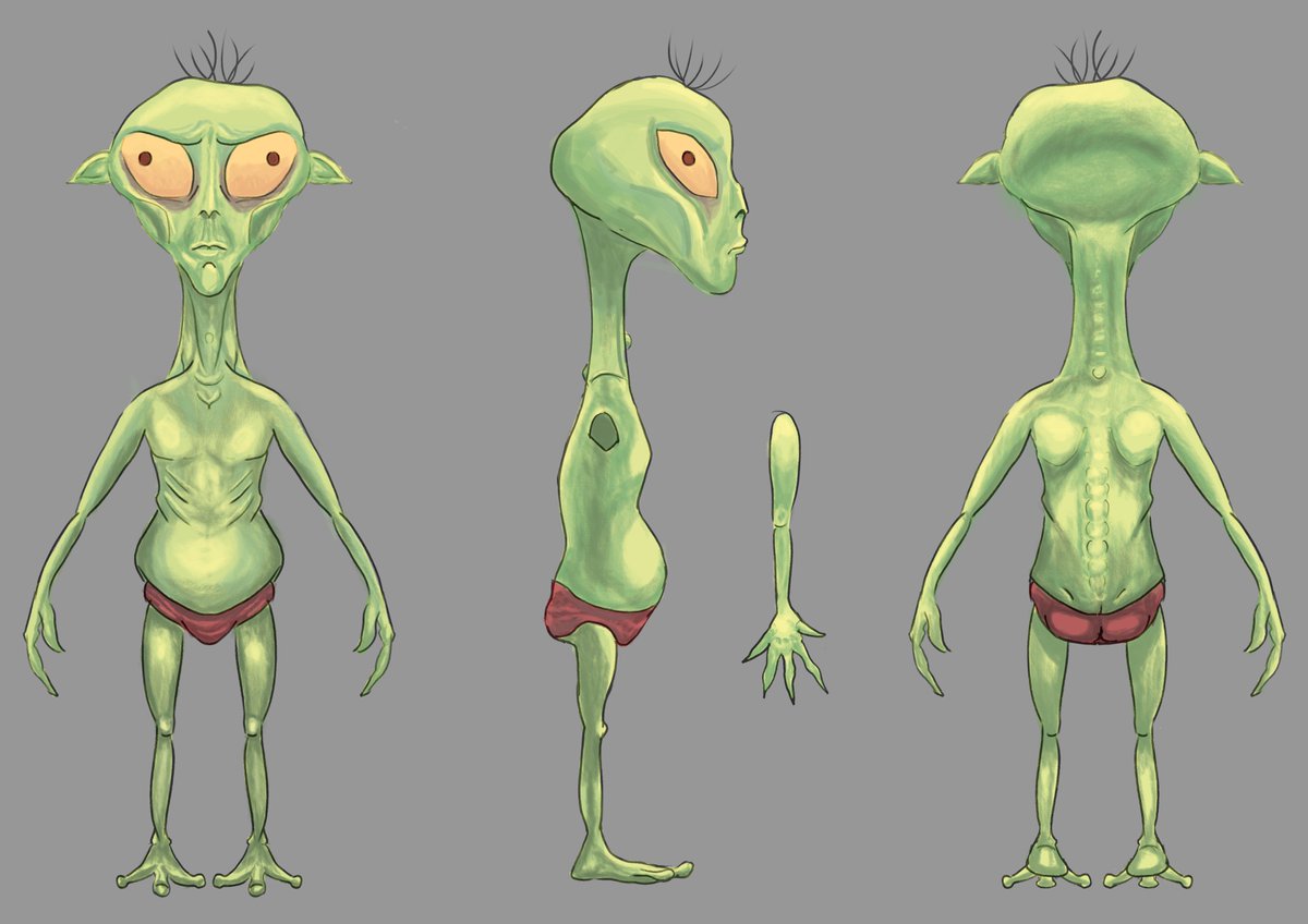 LauraJaneArt's tweet photo. More work for @GamesJobsLive's #gamejam. Thanks to @matt_bowles99 for the initial sketch which I painted over and then developed into a turnaround. Having an great time creating for the jam! Good luck to everyone taking part!👽 #conceptart #digitalpainting #gamedev #characterart https://t.co/NNfVUUOvoq