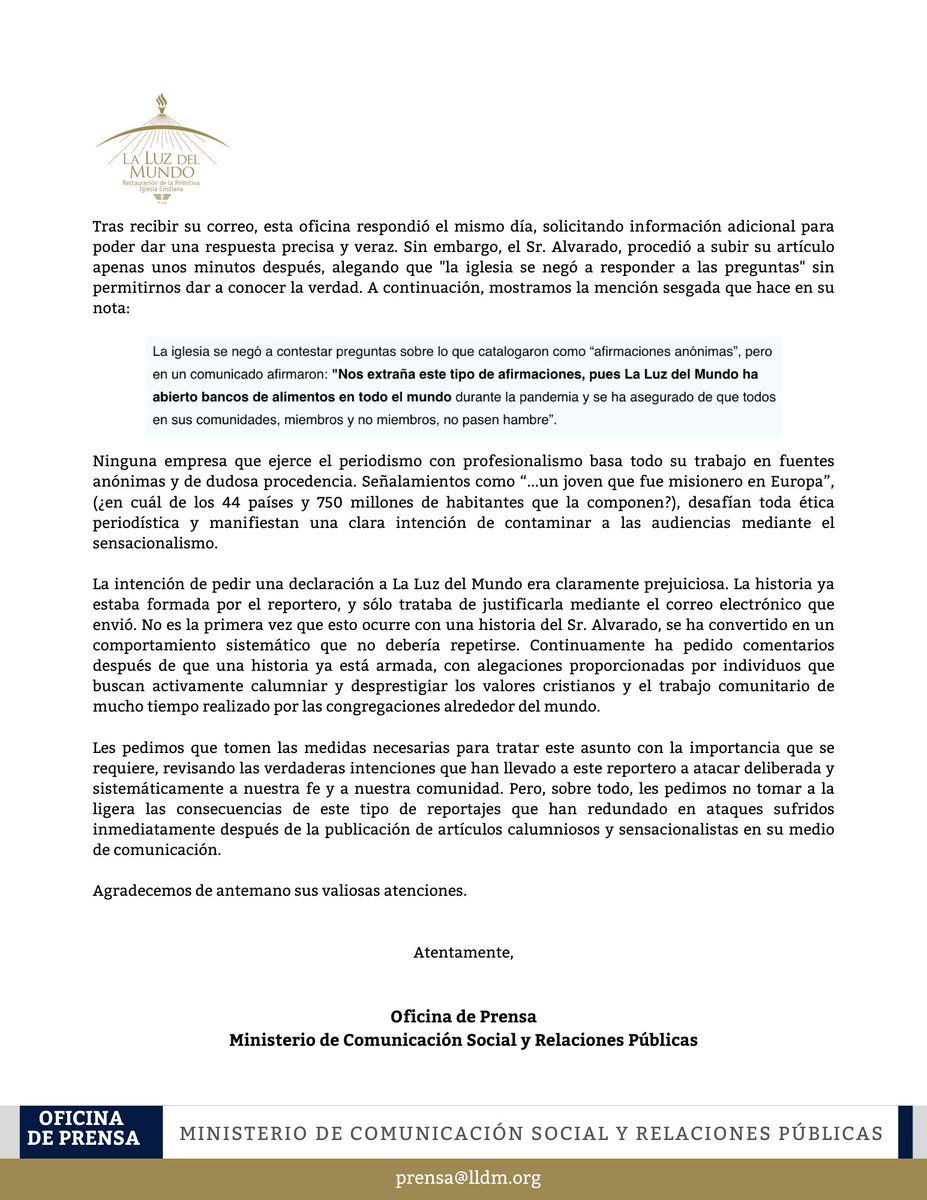 iglesialldm's tweet photo. CARTA ABIERTA A UNIVISION

Los índices de audiencia de los programas de noticias sensacionalistas no justifican el poner en riesgo la integridad física de las personas, incluyendo la de los miembros de nuestra comunidad.
#Stopthehate | #AltoAlOdio https://t.co/tl0b4oE30s