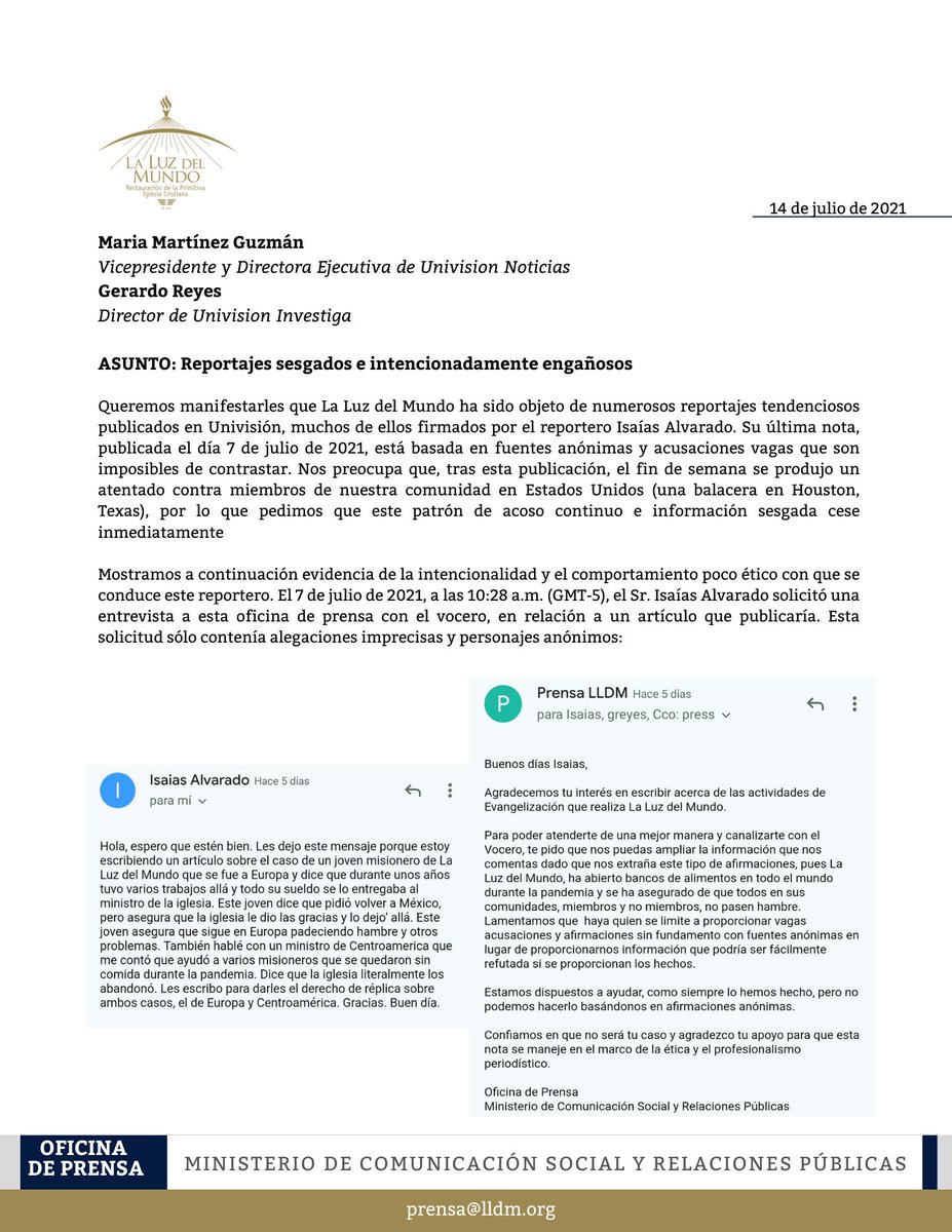 iglesialldm's tweet photo. CARTA ABIERTA A UNIVISION

Los índices de audiencia de los programas de noticias sensacionalistas no justifican el poner en riesgo la integridad física de las personas, incluyendo la de los miembros de nuestra comunidad.
#Stopthehate | #AltoAlOdio https://t.co/tl0b4oE30s