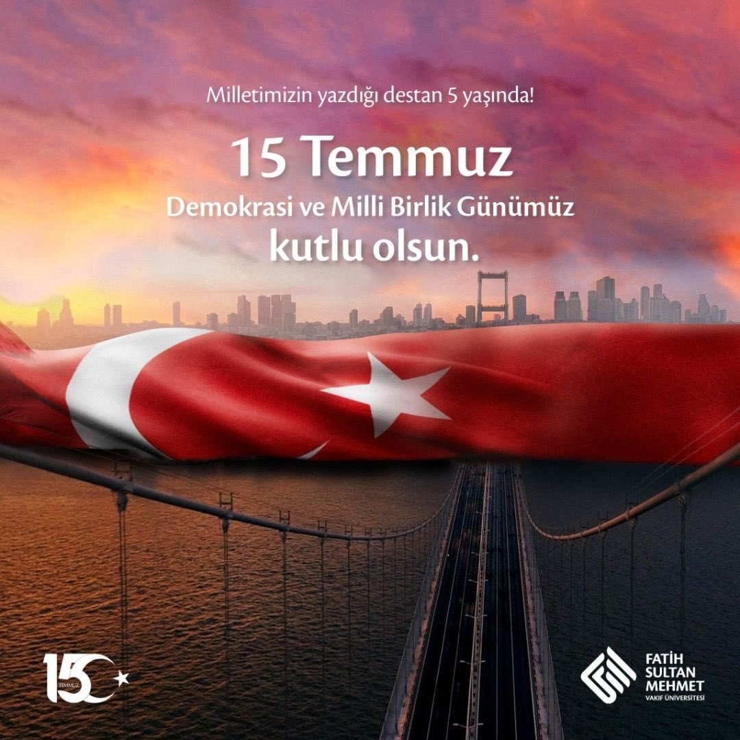 FsmvuMDK's tweet photo. 15 Temmuz gecesi cesaretiyle destan yazan kahraman milletimizin Demokrasi ve Milli Birlik Günü kutlu olsun.

Şehitlerimizi rahmet ve minnetle anıyoruz.

#15Temmuz https://t.co/HQvpqk07It