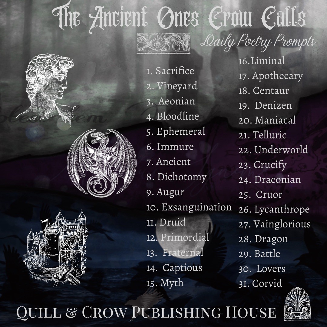 QuillandCrow's tweet image. A reminder that our #crowcalls #promptwords are open to the public, and Cassandra chooses the poets by reviewing the poems that are posted with the hashtag, so your poems are your submissions! Keep posting for your chance to become part of the #darkpoetsociety! #poetryisnotdead