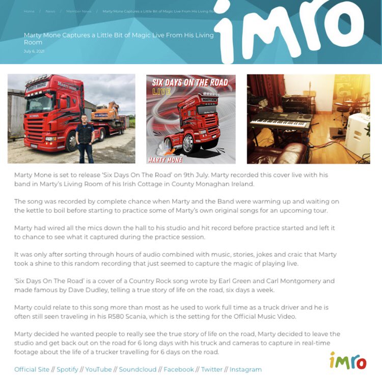 martymonemusic's tweet photo. Massive Thanks to IMRO for the article on Six Days On The Road
And the continued support 🔥
Six Days On The Road Out Now: https://t.co/18jRBvjyFl
#martymone #music #plotcottagestudio #irishsingersongwritter #sixdaysontheroad https://t.co/GVlpaRnljN