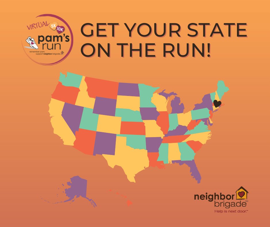 Welcoming all of the registered Massachusetts participants to the virtual 2021 Pam's Run and sharing a call for walkers and runners from ALL 50 STATES to join this fun event in support of the Neighbor Brigade mission. Register at pamsrun.com