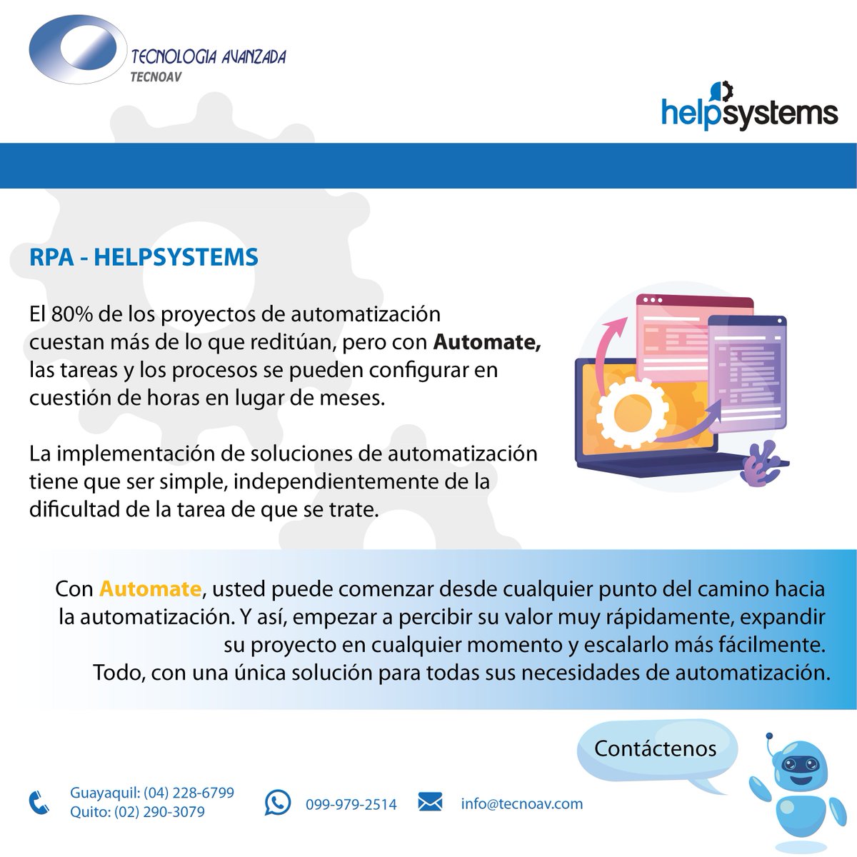 tecnoav's tweet image. Si quieres conocer más de cómo Automate, nuestra solución de automatización puede ayudarte, no dudes en contactarnos!
#Automate #Helpsystems #Tecnoav #TecnologiaAvanzada #Automatizacion #RPA #SolucionesInformaticas #TI 
👇👇👇✅