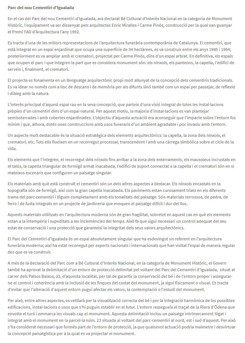 efemarq's tweet photo. PD.
Com passa sovint, els agents públics (i també els privats) no gosen descriure o qualificar l'arquitectura #postmoderna.
El text de la declaració de BCIN és molt vague pel q fa a la manera de parlar del cementiri. La paraula clau, "#desconstructivisme", ni tan sols hi apareix: https://t.co/tvNqXGoUN4