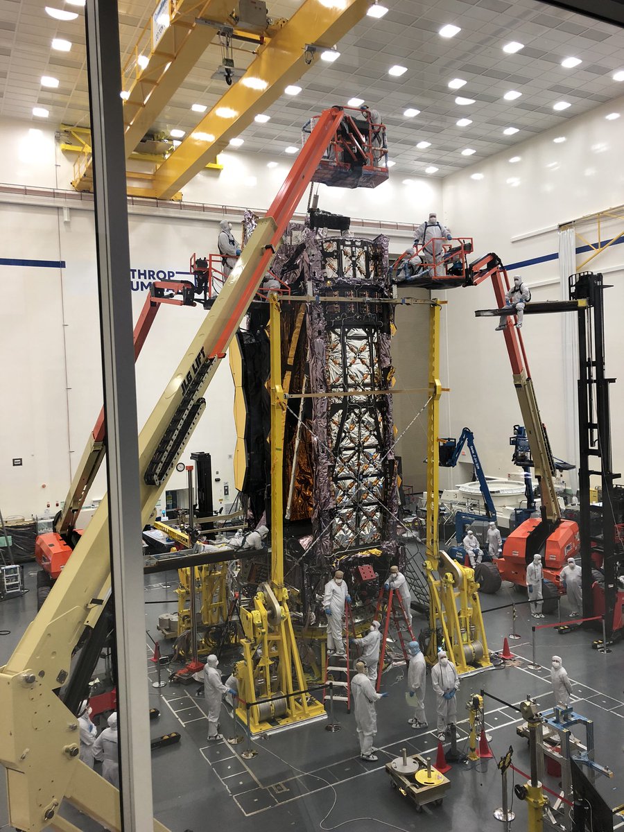 Astro_CabanaBob's tweet photo. Absolutely amazing!  At Northrop Grumman seeing James Webb Space Telescope in final stages of test prior to shipping for launch.  Launching in late November! https://t.co/5KldYZpEuN