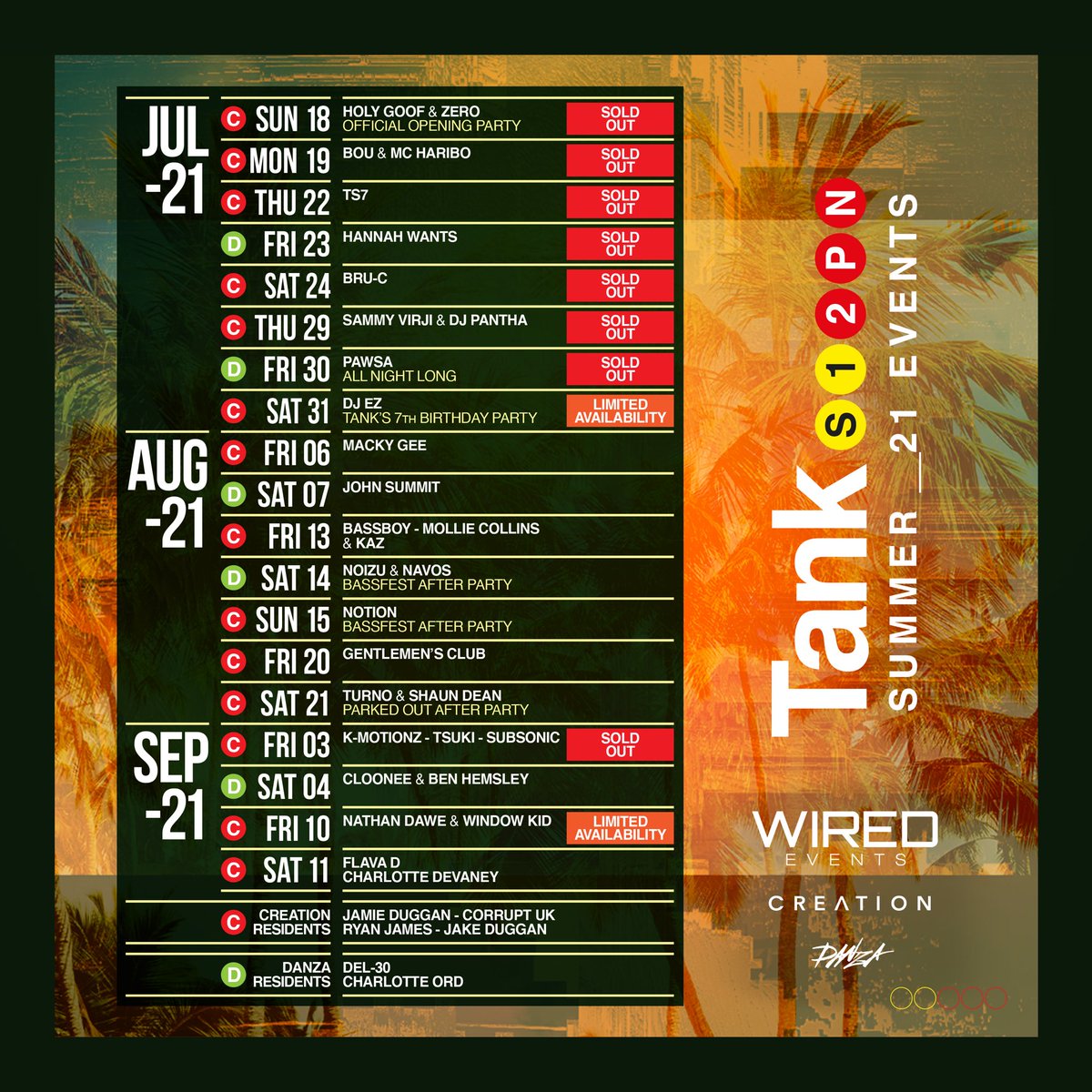 First 7 opening dates SOLD OUT!
K Motionz, Tsuki &amp; Subsonic also SOLD OUT!
DJ EZ, Nathan Dawe &amp; Window Kid LIMITED AVAILABILITY!

Almost 10 sold out events, 9 to go! Grab yours ASAP!