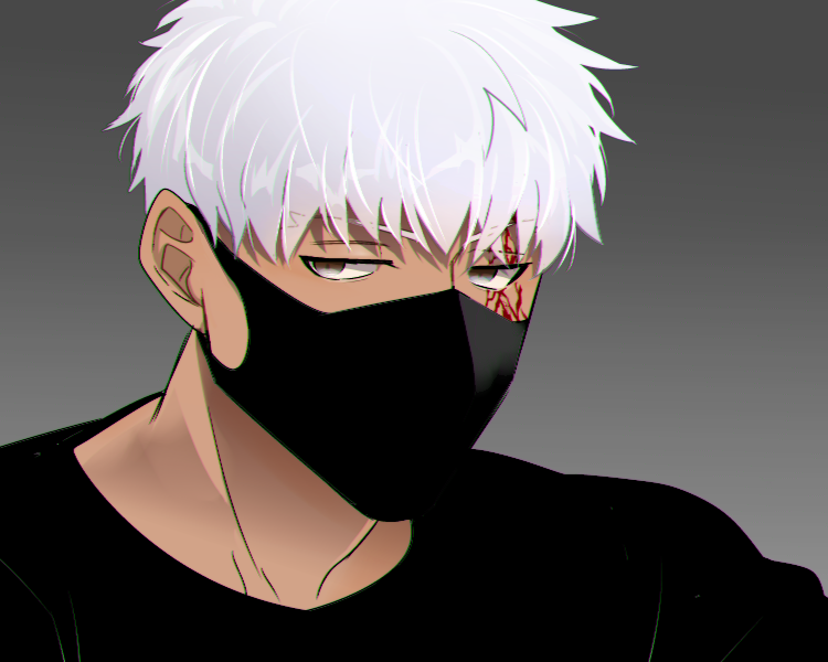 1boy male focus solo mask white hair mouth mask dark skin  illustration images