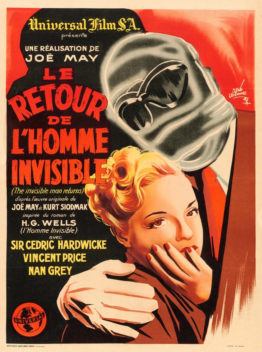 ToursHollywood's tweet photo. https://t.co/dojFO26NvP
The Invisible Man Returns (Universal, 1947). 
First Post-War Release French Moyenne (23" X 31"). https://t.co/eP7WiHrRlT