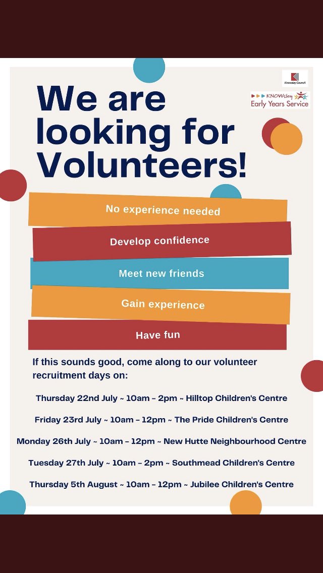 Have you ever thought about volunteering with us?

We have some volunteer recruitment days coming up over the next few weeks!  Why don’t you pop in and we can have a cuppa and a chat about our volunteer roles #volunteer #volunteerrecruitmentday #volunteerrecruitment