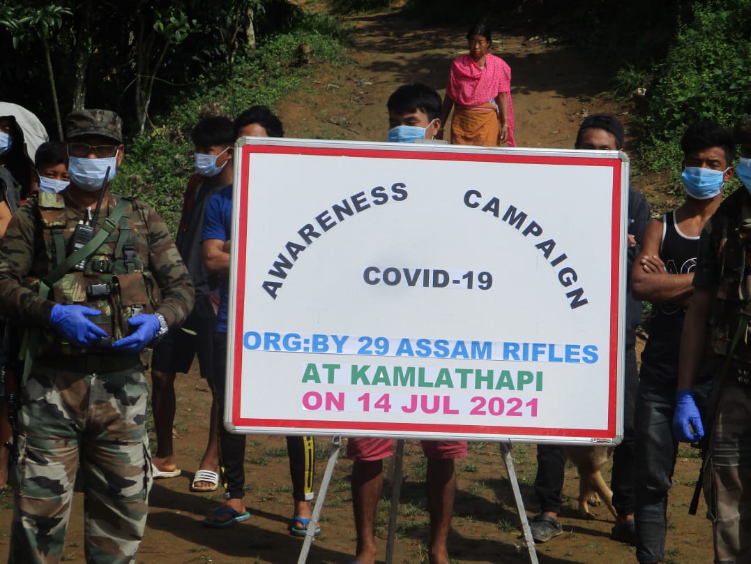 official_dgar's tweet photo. ASSAM RIFLES PROMOTES COVID APPROPRIATE BEHAVIOUR IN MANIPUR

Khoupum Battalion of Assam Rifles on 14 July, organized a road show to promote Covid Appropriate Behaviour at Kamalathapi Village, Noney District in Manipur.

@PIBHomeAffairs @adgpi https://t.co/1aSrGxQqxe