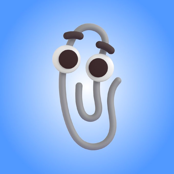 Photo of the redesigned Clippy emoji against a light blue background.