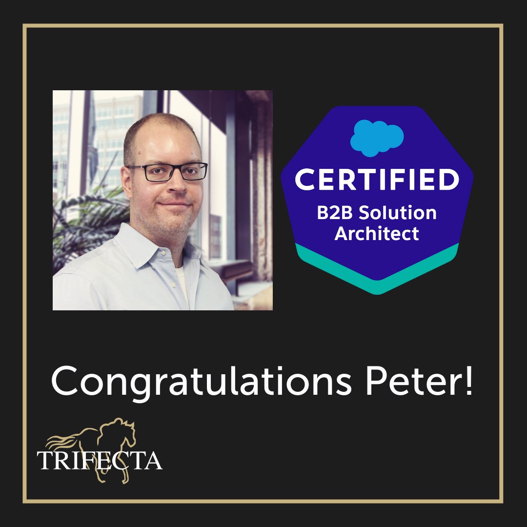 Trifecta's tweet image. @salesforce 6x MVP & member of the Hall of Fame, @PeterKnolle, now holds 22
#salesforcecertifications after successfully earning his B2B Solution Architect cert. Join us in congratulating Peter on this momentous accomplishment. #trailblazer #b2bcommerce #salesforcearchitect