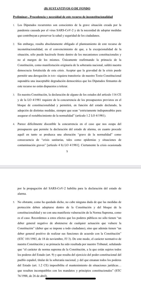 Macarena_Olona's tweet image. El Gobierno debería dimitir en bloque tras conocerse que suspendieron inconstitucionalmente los derechos de 47.000.000 de españoles. Pero no conocen la decencia. Acaban de invocar a los muertos para excusarse. Aquí tenéis los 5 primeros párrafos que sometí al TC. Esta es la clave