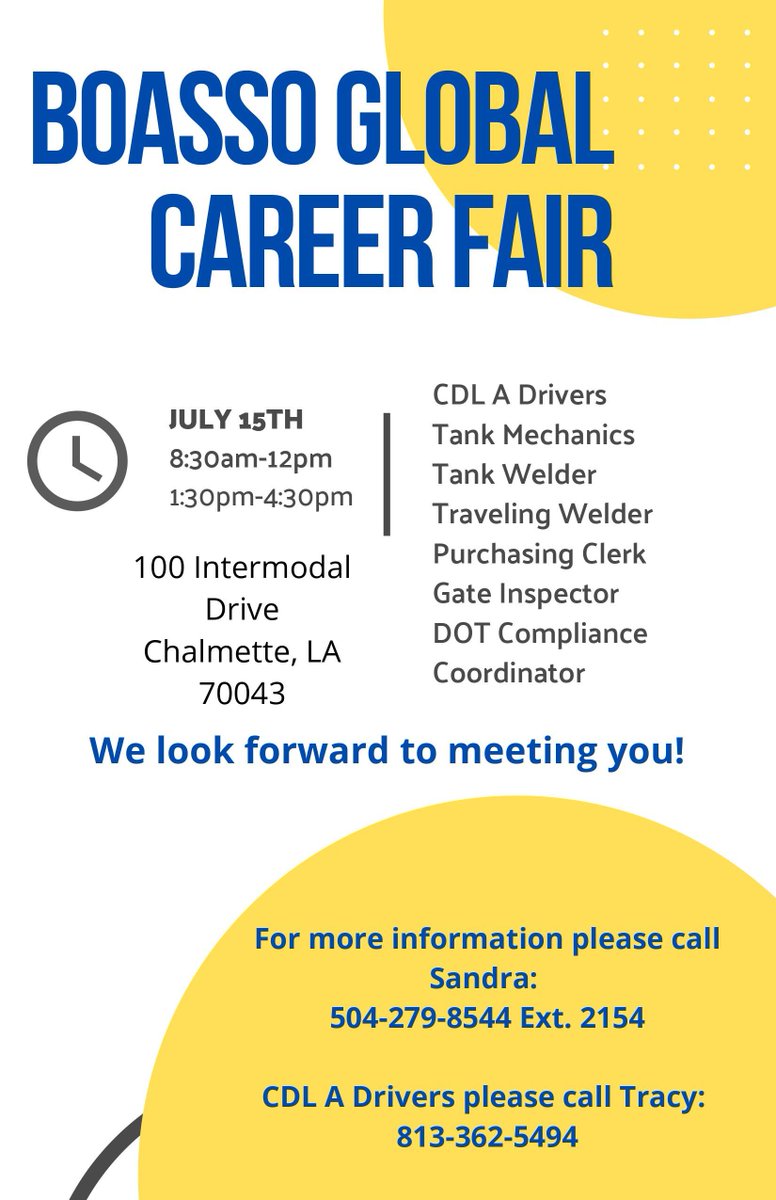 Please check out Boasso Global's hiring event on July 15th!