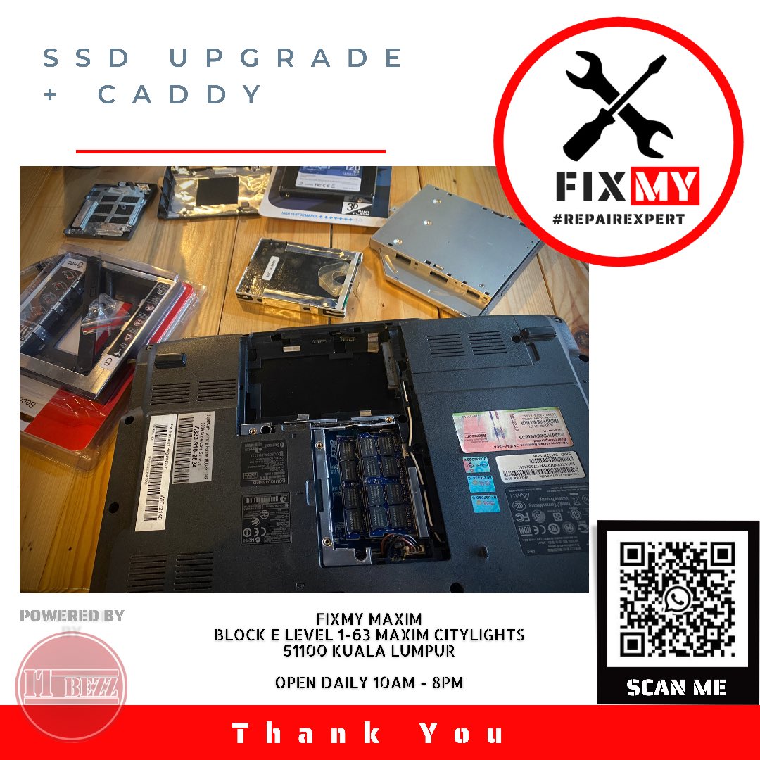 lockmey's tweet photo. SSD UPGRADE + CADDY

SCAN NOW!

#fixmymaxim 
#fixmyrepairexpert
#itbezz https://t.co/aBf2ZXt98F
