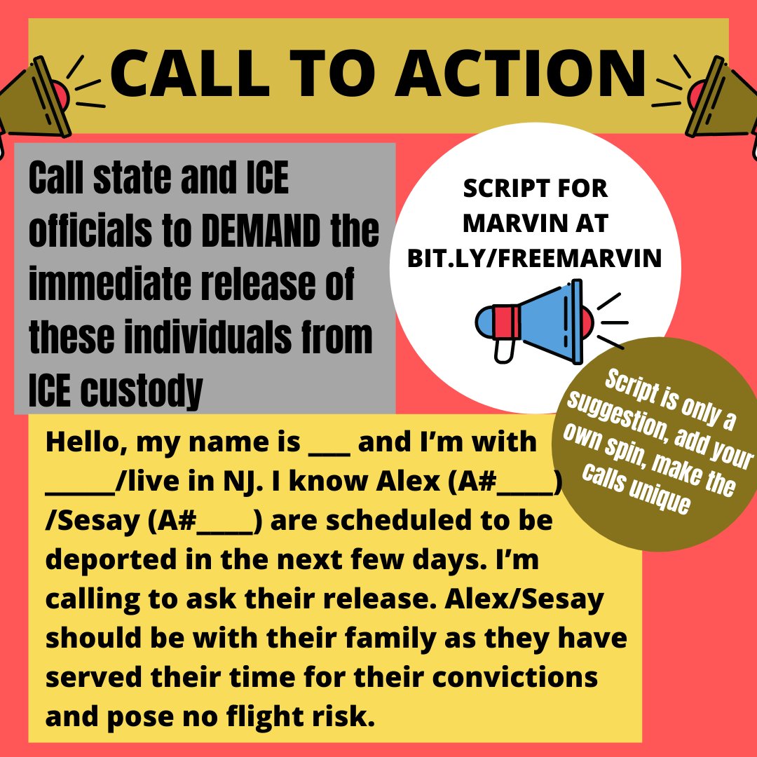NIPNLG's tweet photo. π¨ICE just violently transferred Alex and Sesay, two Black refugees in detention at Bergen County Jail, to Louisiana. After being choked, grabbed, and forcibly fingerprinted, they will now be deported to a country they do not know.
Help us #GroundThePlane by making a call NOW! https://t.co/IsLnHdkGLL