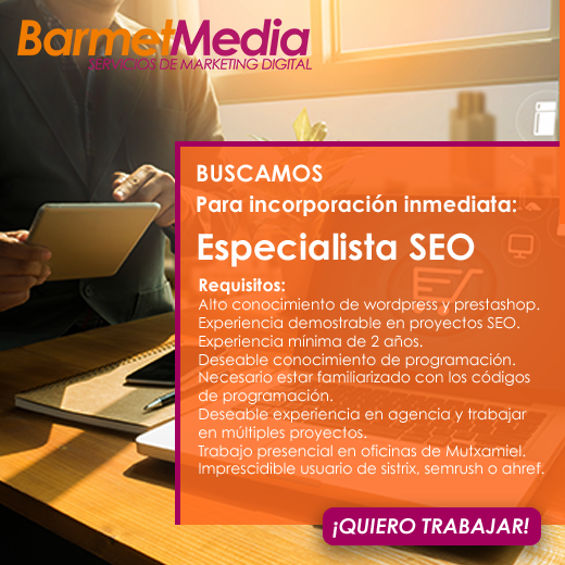 BarmetMedia's tweet photo. Buscamos talento buscamos un ESPECIALISTA SEO para nuestras oficinas de Mutxamel(Alicante). Si te interesa buscamos talento ¿Aceptas el reto?😀 https://t.co/pAiGRfljxT
#seo #buscoseo #barmetmedia #marketingdigital #trabajoseo #especialistaseo https://t.co/xAcyPJM1QK