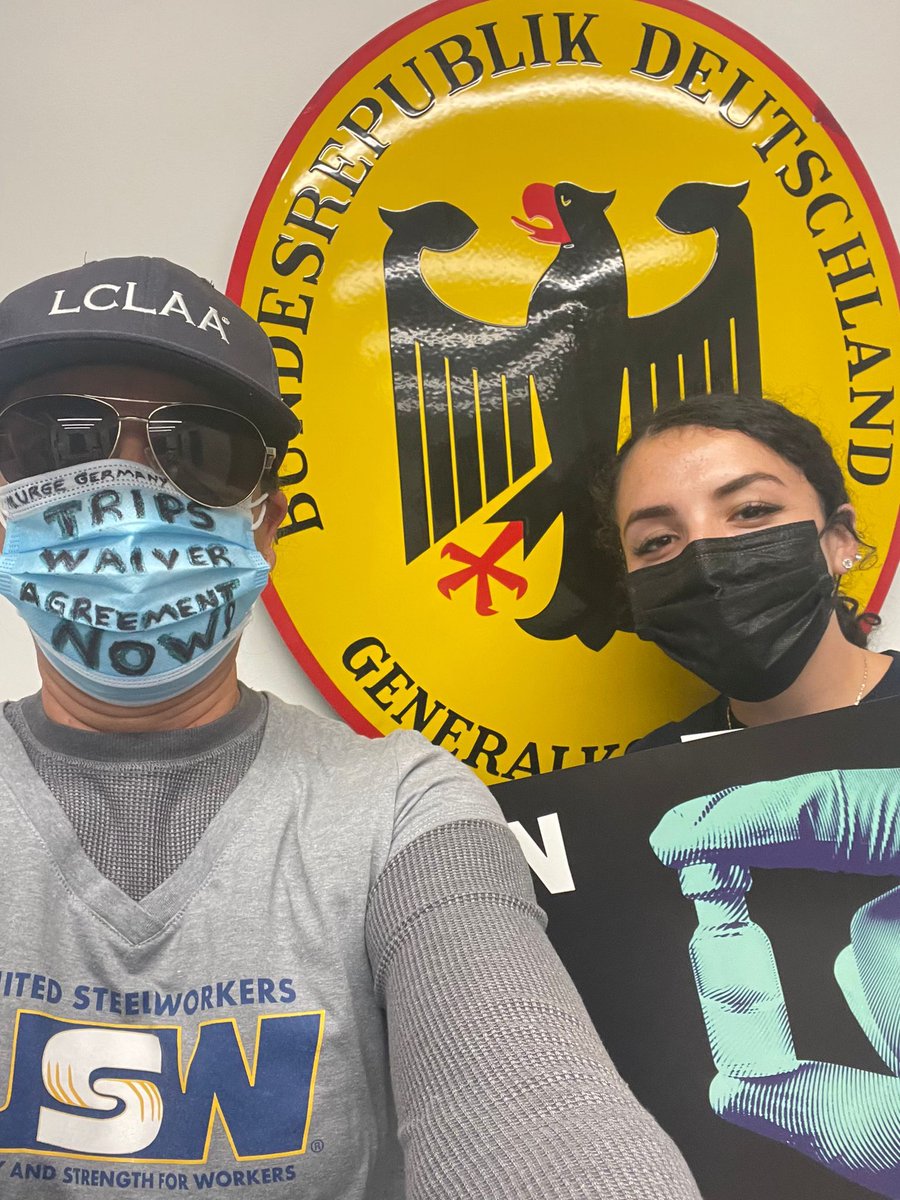 Protesters in Los Angeles visited the <a href="/GermanyinLA/">German Consulate General LA</a> consulate urging Chancellor Merkel to stop blocking the #TRIPSwaiver needed to ramp up global production of COVID vaccines and treatments