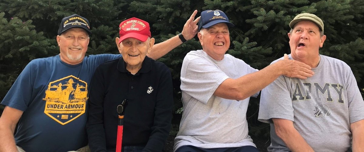 GalaOfHope's tweet photo. We helped bring together four branches of the military! Our support of the Exercise Oncology program at Premier Health helped bring together John, Ray, Art, and Jack. They formed an amazing friendship while working out together, forged by their drive to beat cancer! https://t.co/ilJLfeprNP