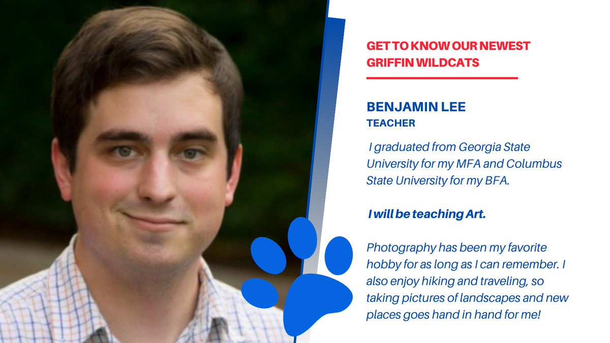GMS_Wildcats's tweet photo. Welcome to @GMS_Wildcats!! Meet Griffin’s new Art teacher, Mr. Lee! #newwildcat #begreatbegriffin @DrLoraleeHill @CobbSchools https://t.co/c8NTyLxCiW