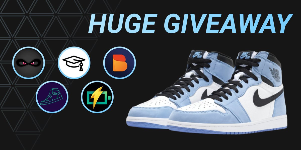 HypeAppSneakers's tweet image. 🎁 HUGE GIVEAWAY 🎁

 Prizes:
- 1 pair Jordan 1 University Blue in your size
- @ProfDrHype Free Month
- @InfinitBot Renewal Key
- @Boring_lO Renewal Key
- @QuickFlipTool Free Month
- @AdvantageIO Free Month

 To Enter ⬇️:
- Like
- Retweet
- Follow All Accounts 

Good luck! 🍀