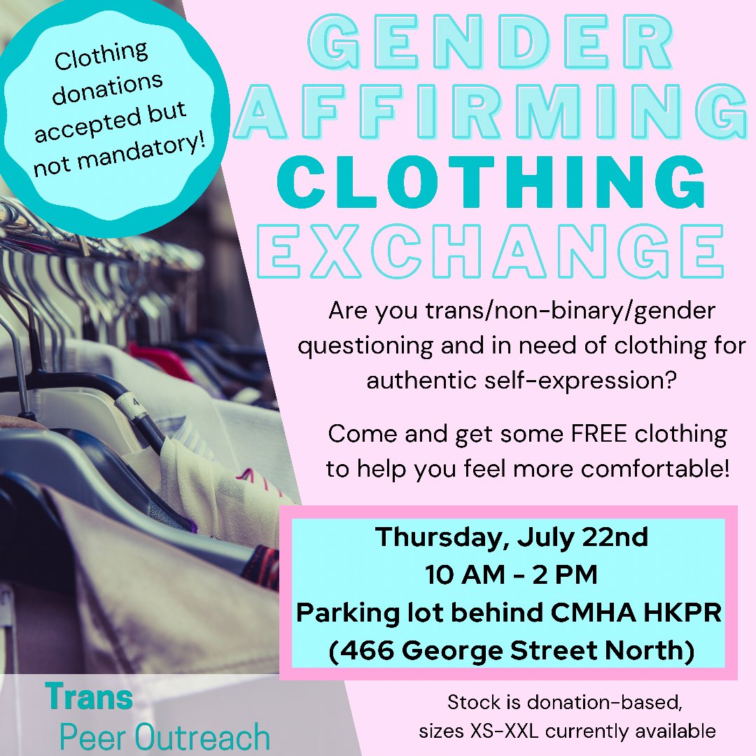 UPCOMING EVENT: Trans Peer Outreach is hosting our very first Gender Affirming Clothing Exchange! Check out the details here: