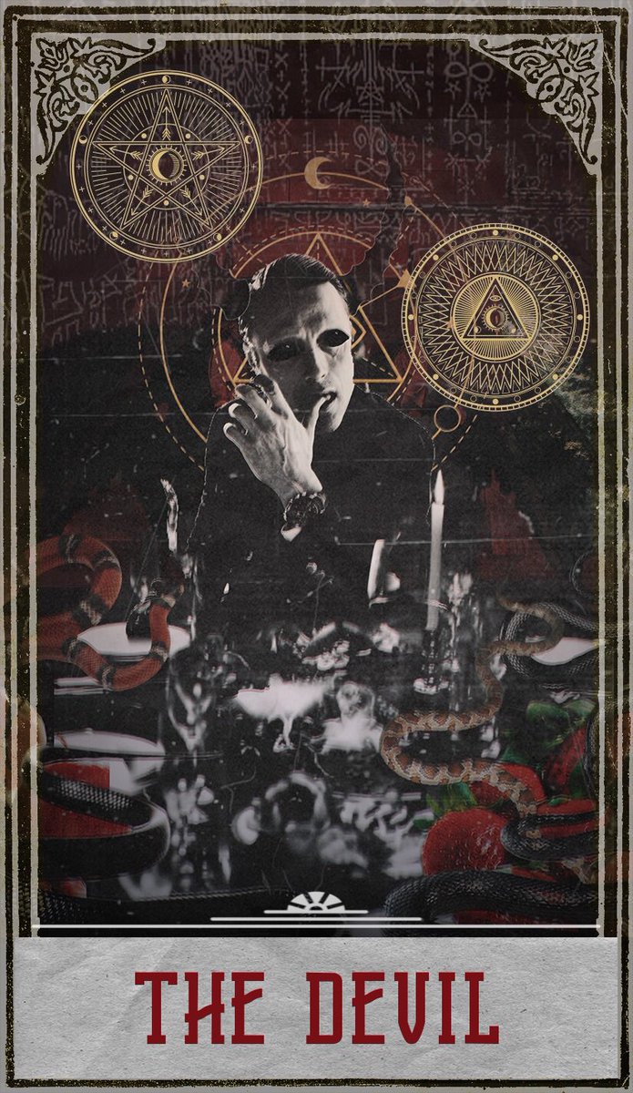 Since I seem to have some Hannigram moots, have some Hannibal tarot cards I’ve designed.