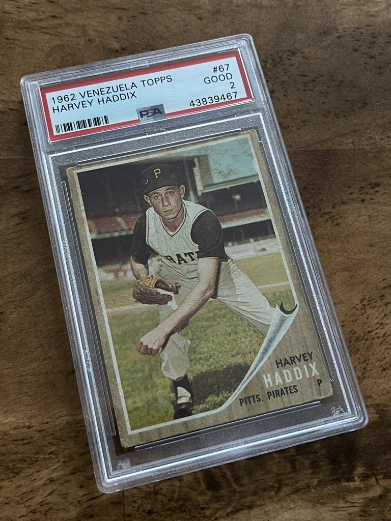 biggsdaddycool's tweet photo. 40+ years a collector, and it is rare these days when I can say I have checked off an achievement.
My 1st @Topps Venezuelan card, 1962 @Pirates Harvey Haddix, who pitched 12 perfect innings in May of 1959!
#CollectableADay
#GoGTSPC
#BackyardDiamondArchive
#BackyardDiamond https://t.co/Gi608MEaj2