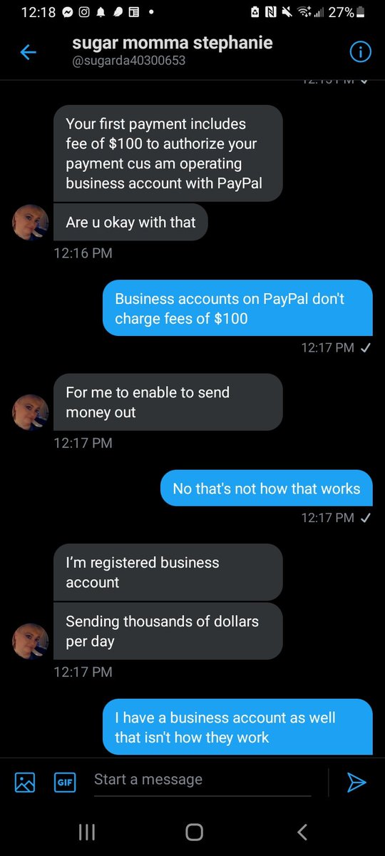 sl33py_T's tweet photo. Am I in the wrong? I don't think so. 
Stay safe and NEVER pay a sugar parent a fee they say you owe in return for money. Tagged her so you can make sure to avoid her :)
#sugarmommy 
#scam #sugardaddy #sugarbaby #findom #paypig #buyingcontent #sellingcontent https://t.co/lRv6cnUSmH