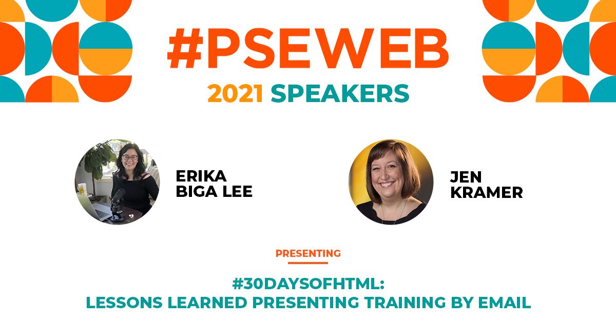 psewebconf's tweet photo. After offering a 30 day HTML training program through email, @jen4web and @ebigalee offer lessons learned and ways this could benefit incoming students and year-round communications. Watch with your All-Access Pass! https://t.co/Ieu6NB3rqy  #PSEWEB https://t.co/DDHx8uRlrN