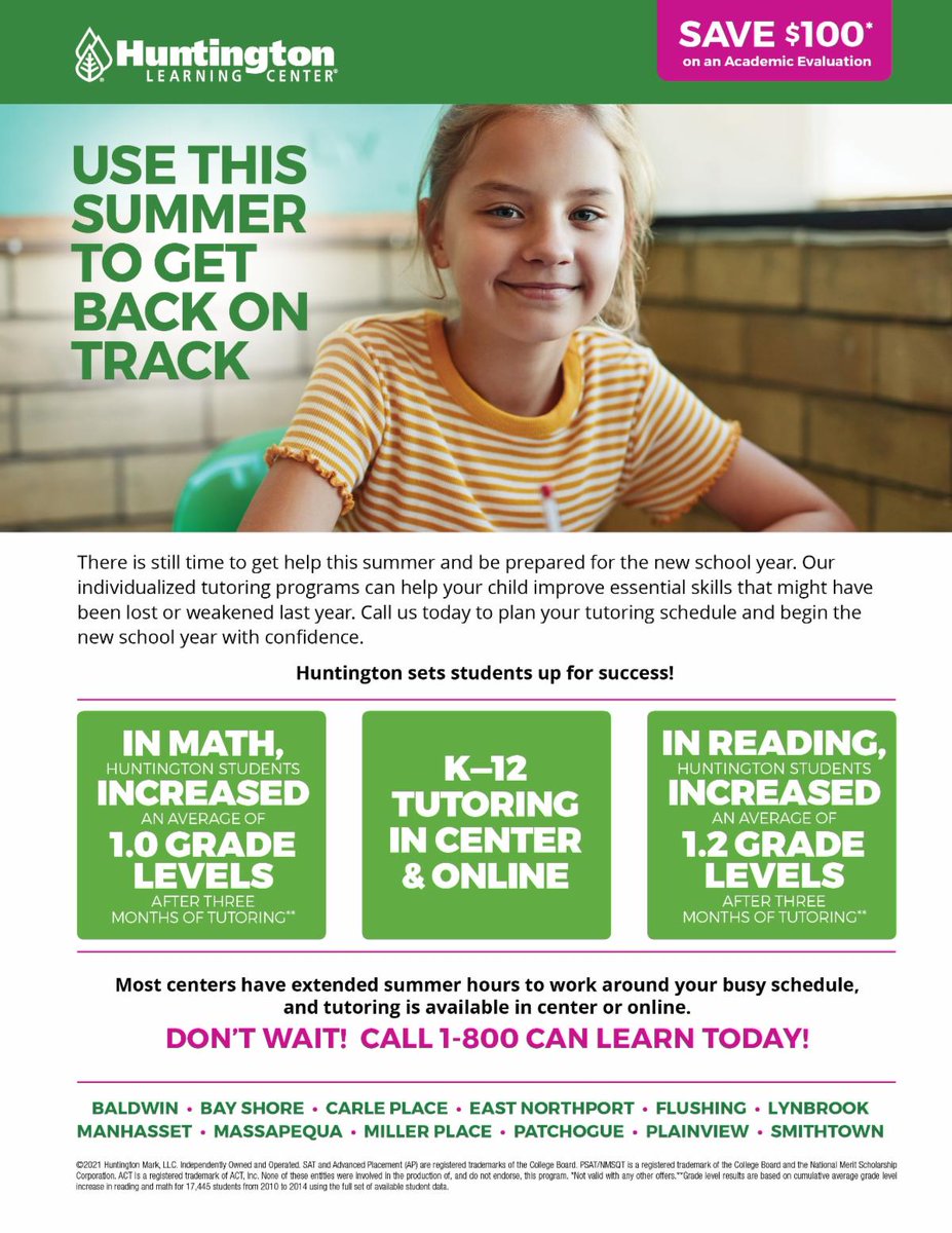 yourlocalkids's tweet photo. Use This Summer To Get Back On Track! Save $100 On An Academic Evaluation. For more info https://t.co/zkyktInfHn https://t.co/J7JGQyZT2n