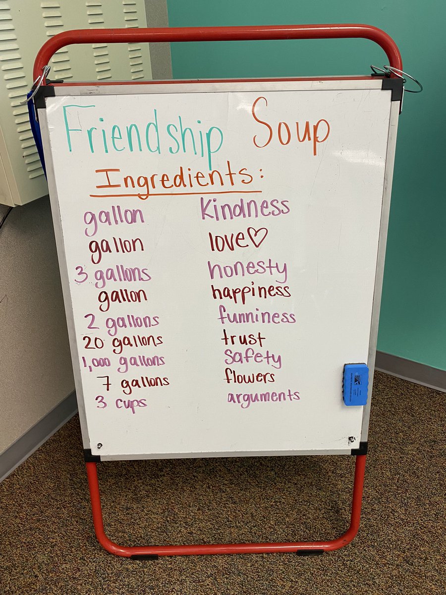 HayleyMills32's tweet photo. Today we talked about being a good friend and what we could add to our own “friendship soup”. We talked about the good and hard things in friendships! Look at this amazing recipe. ❣️ @TurnerCreekES @PosProject https://t.co/Zh73t8qU6B