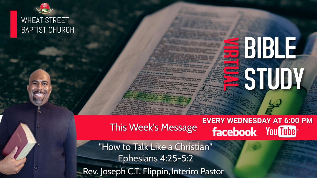 WheatStreetBC_'s tweet photo. Meet Interim Pastor Rev. Joseph Flippin at 6:00 PM on Facebook and YouTube Live for your Wednesday with the Word! We will see you in the chat! #wheatstreetatl #biblestudy https://t.co/IqofUxIB8y