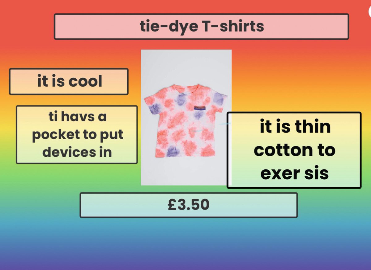 We are so excited for Enterprise Day tomorrow! All our T-shirt’s have been washed and we have been busy sewing on our pockets. Take a look at some of our adverts we created for our products. #EnterpriseDay #KS1DT #TieDye