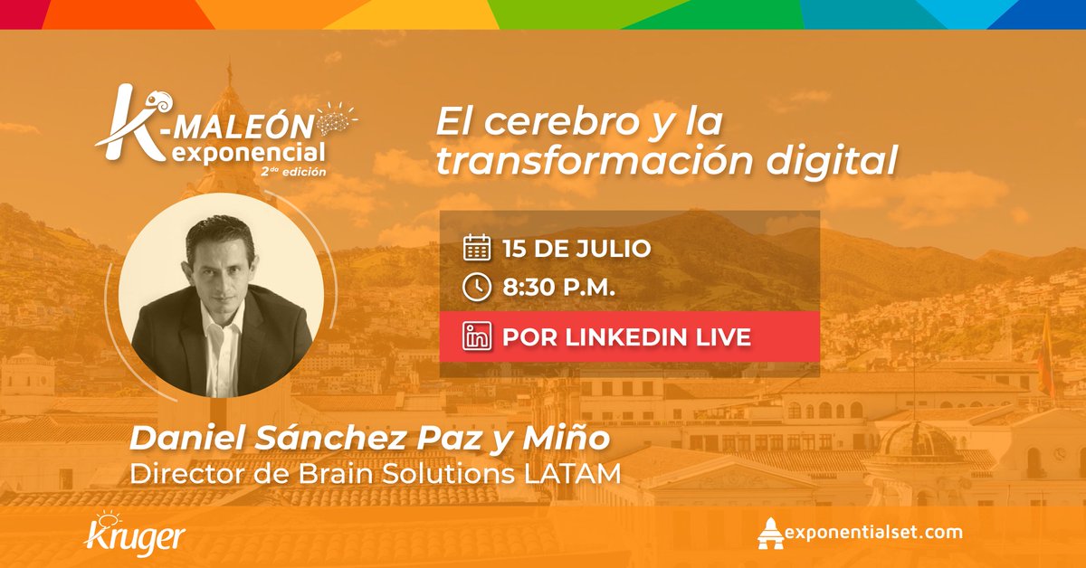 krugercorp's tweet photo. El cerebro juega un papel importante en la transformación digital, ¿quieres descubrirlo? 🧠📱
Conéctate mañana a las 20h30 con #KMaleónExponencial y nuestro experto en el tema @DANISANICC
¡Allá nos vemos!
#SomosKruger #ExponentialSet #InnovaciónQInspira https://t.co/VX8PY6Fv3E