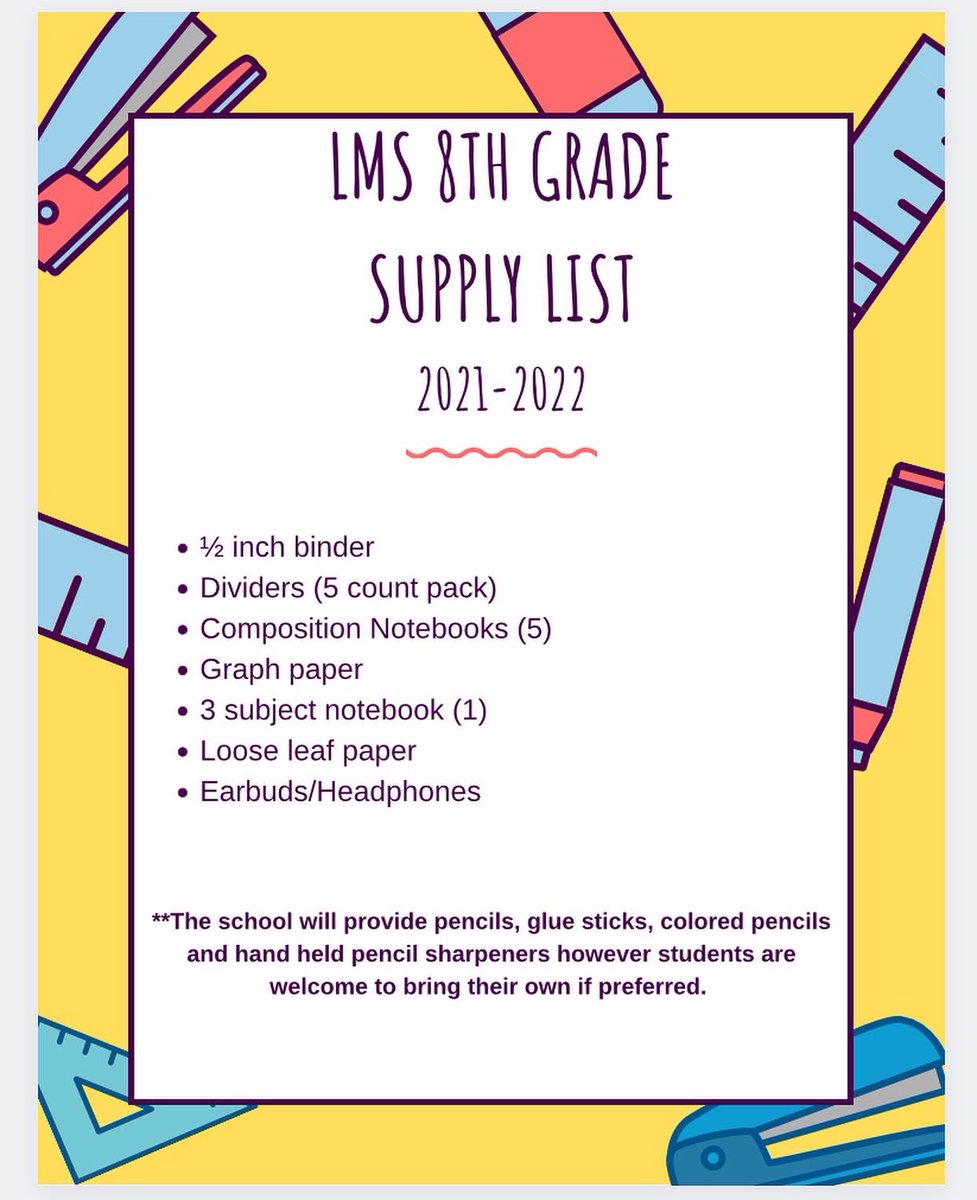 LCS_LMS's tweet photo. 2021-2022 School Supply Lists! https://t.co/aGbFLbWuEa