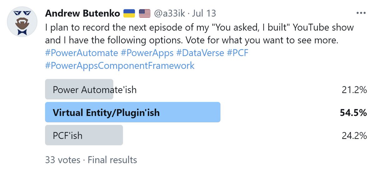 a33ik's tweet image. So you voted and I will build the functionality @crmgustaf suggested - it&apos;ll be #VirtualEntity on top of marketing list member records. Stay tuned and don&apos;t forget to subscribe to my channel if you haven&apos;t done that yet. Here is the link for you - youtube.com/AndrewButenko