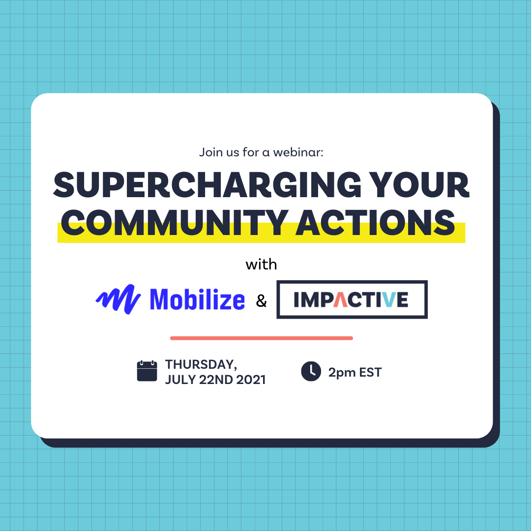 Impactive_io's tweet photo. 📣 New webinar alert: Supercharging your Community Actions 📣

In our upcoming webinar, we’re teaming up with @LetsMobilizeUS and @SEIU to discuss how unions and advocacy orgs can optimize supporter engagement and outreach while building community. RSVP👇 
https://t.co/L0XCxhVE7c https://t.co/WDVoGNGmxf