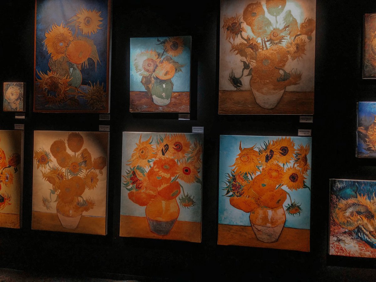 EmuhCross's tweet photo. Some joys: quiet mornings in our new living room, a wild flower 90th birthday party for my Memaw, Van Gogh’s sunflower series, and as always….iced lattes. https://t.co/ExyRMi0qYH