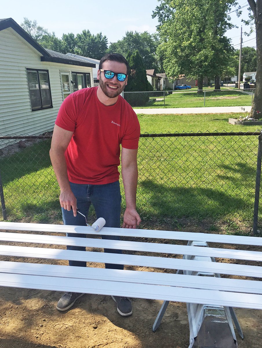 TSBankingGroup's tweet photo. Employees Riley Lemke, Wayne Wakehouse, Marie Miller and Kelsey Stupfell helped on a house build last Friday with Habitat for Humanity of Council Bluffs along with their Executive director, Blake Johnson and fellow community volunteers. https://t.co/Da7qIAtNU6