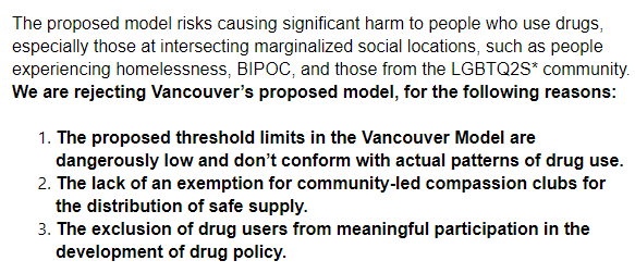 AndreaWoo's tweet photo. ALSO note the bigger boxes containing 3.5 grams. This demonstration is also a protest of the City of Vancouver's decriminalization plans (https://t.co/94tTaFPM9A), which propose initial thresholds lower than that.

@VANDUpeople + @DULFBC's reasons why: https://t.co/xKmNpLoVWc