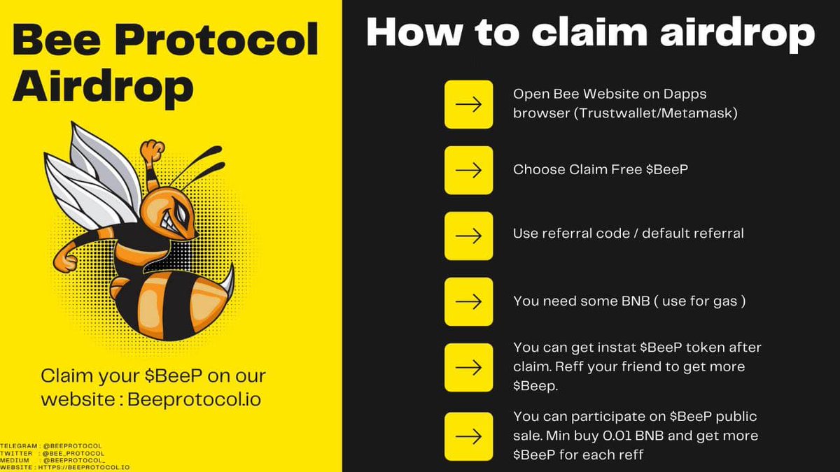 AirdropKingNews's tweet photo. New Airdrop: Bee Protocol Airdrop
Reward: 0.1BeeP (~$5)
Rate: ⭐️⭐️⭐️⭐️
Total Supply: 1,000,000 BeeP
Focus: Get instant tokens ($0.07 gas fee need) 

Airdrop Link: https://t.co/IFlF0e35jM

✅Complete Social Media Task✅
#BeeProtocol #AirdropKingNews #Airdrops https://t.co/c6jKb1I0Rl