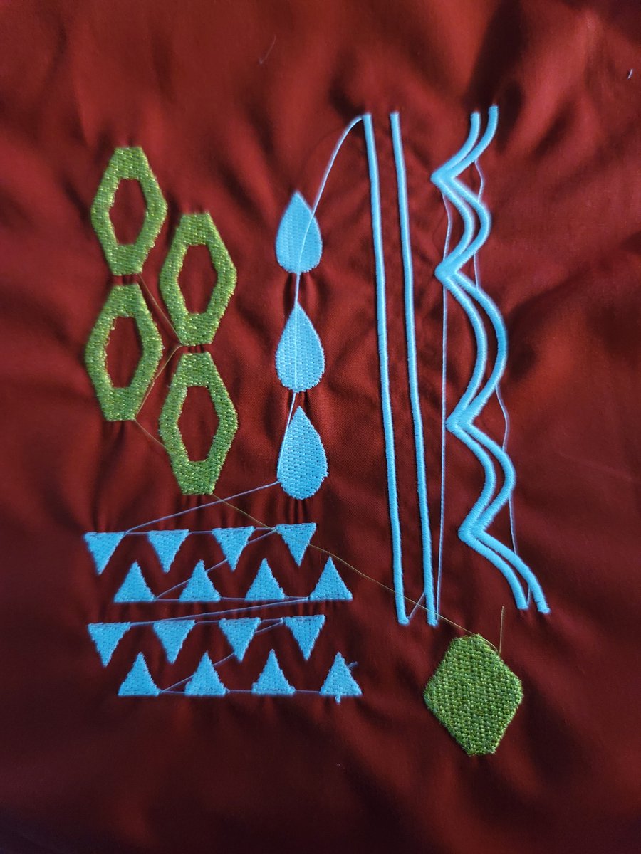 CorgiButtCos's tweet photo. Mmmmmmm first dancer embroidery hot off the press!  I want to see if I can get the stitches tighter and I need to test the sizes, but I'm happy so far!
#cosplay #ffxiv #finalfantasyxiv #miqote #ffxivdancer https://t.co/FX9hKkcScN