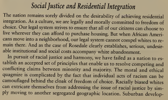 the last 2 chapters of the book illustrate the author's unbelievable cowardice & moral bankruptcy. here he implies a parity between the racial biases of elderly white residents of rosedale and the people violently preying upon them. "white flight" as a *cause* rather than effect.