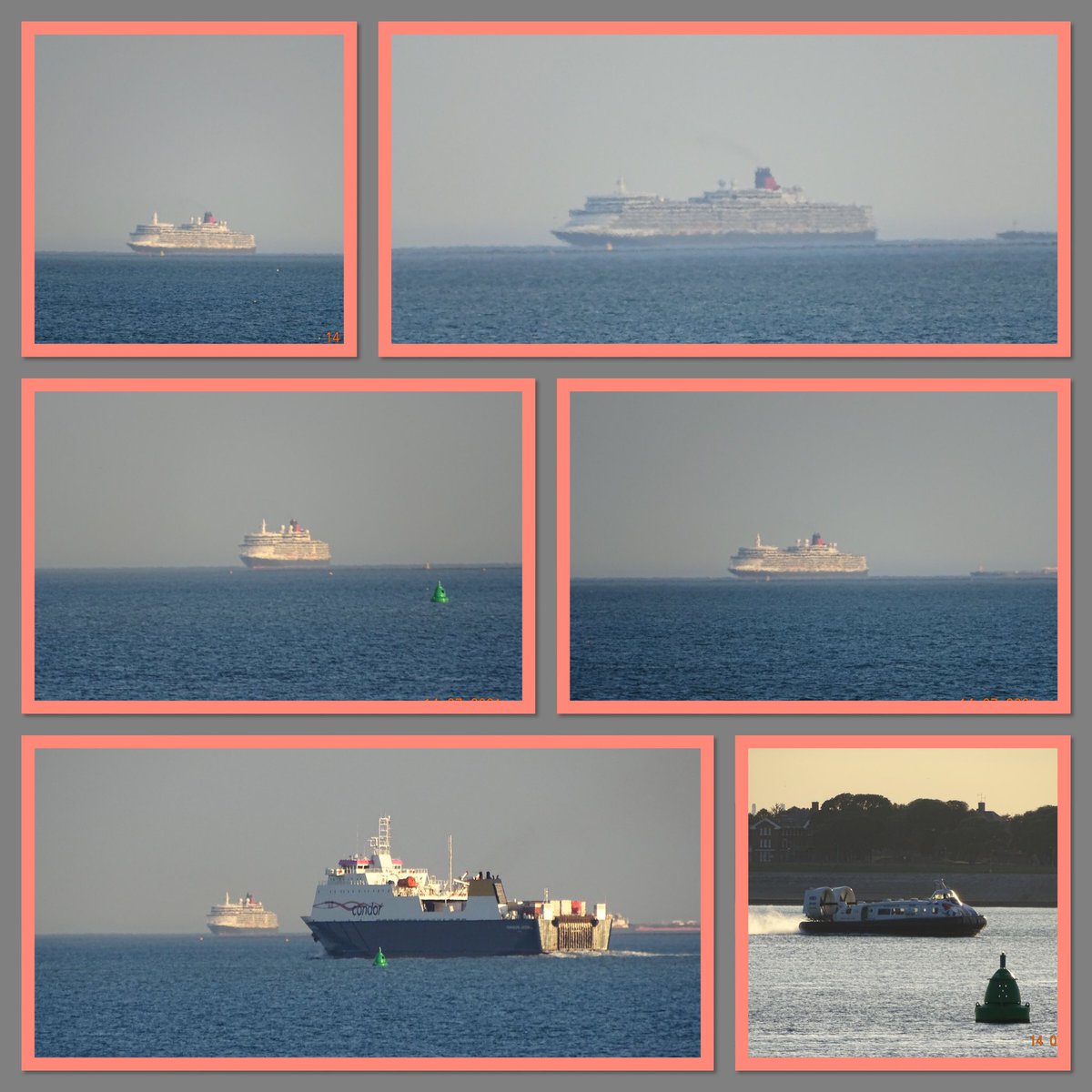 Heatherpink15's tweet photo. Had a #lovely stroll a long #southsea seafront tonight. I spotted @cunardline beautiful #QueenElizabeth anchored off of the #IsleofWight along with @Condor_Ferries and @HovertravelLtd #SolentFlyer #sailing past ⚓️⚓️⛴⛴ https://t.co/ueFsFF0w4Z