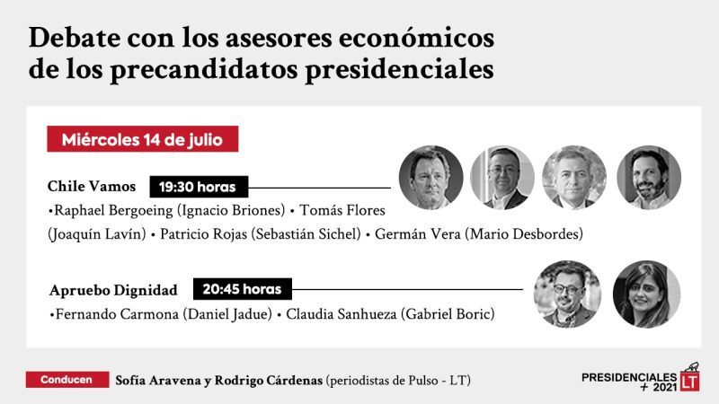 Pulso_LT's tweet photo. #DebatePULSO | Recuerda que hoy desde las 19:30 hrs @SofiAravena30 y @rmcardenas conversarán con los asesores económicos de los precandidatos de Chile Vamos y Apruebo Dignidad de cara a las #PrimariasPresidenciales de este domingo.

💡¿Qué te gustaría preguntarles? Comenta aquí: https://t.co/3scCUYv7OC