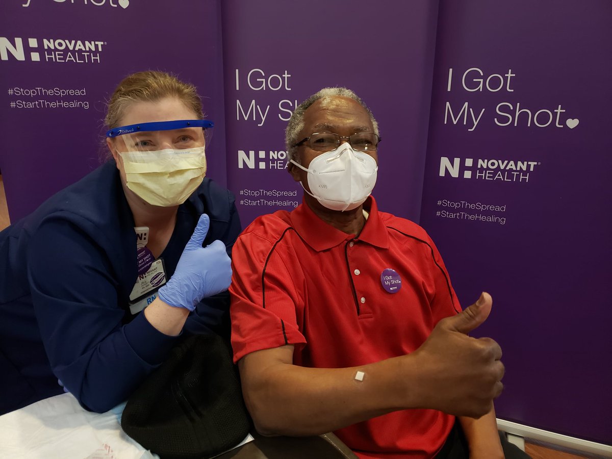 NovantHealth's tweet photo. We're reliving some of the best moments when our community members got their #COVID19vaccine! Don't forget the first 1,000 people who show proof of vaccination at #NHWelcomeBackFest will receive a voucher for a FREE meal (worth $10) at one of the participating food trucks. https://t.co/1ucqpvglJj